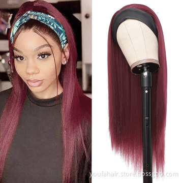 YouFa Brazilian Raw Human Virgin Remy Hair Headband Wig 1B/99J Customized Styles Vendor Wholesale Machine Made  No Glueless Wig
